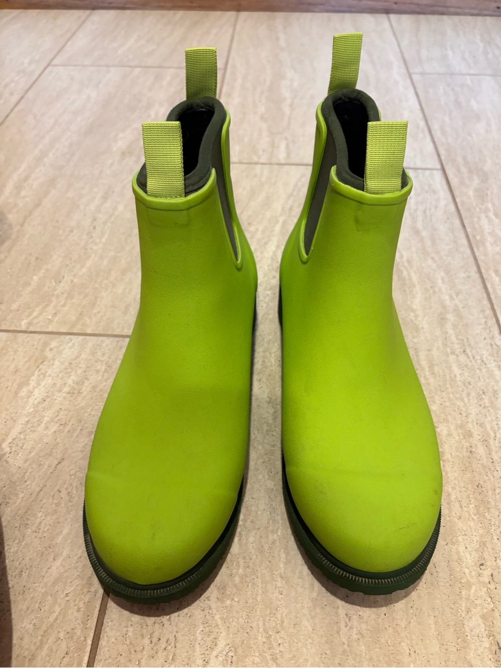 Women's Lime Green Waterproof Rain Boots With Olive Green Trim
